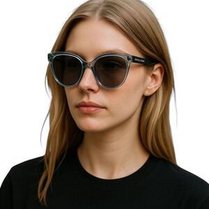 Privé Revaux Black Aqua Blue Rounded Cats Eye Sunglasses +NEW Soft Leather Case